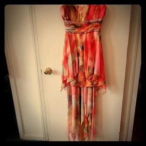 High low formal strapless gown